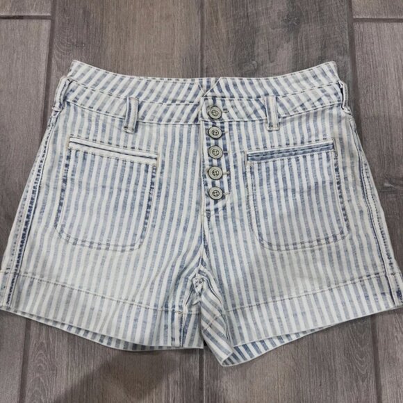 Anthropology Pilcro And The Letterpress Blue White High Rise Slim Shorts Size 27 - Picture 1 of 8